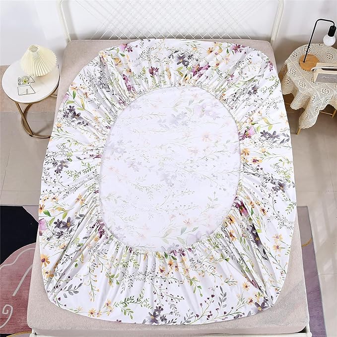 RYNGHIPY Cotton Floral Bed Sheet Set King Size Botanical Flowers Print Bedding Shabby Garden Floral Bed Sheets
