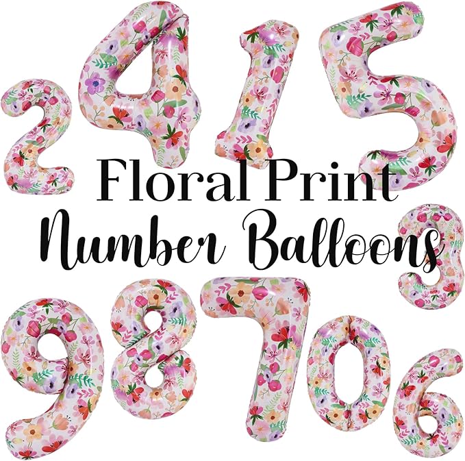 Flower Balloons 40 Inch Floral Number 0 Balloon for 10th Birthday Garden Party Decorations Ten Year Old Photo Props Foil Number 0