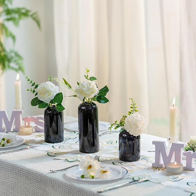 Glasseam Bud Vases for Flowers, Cute Black Vase Set of 3, Small Glass Vases for Decor, Handmade Unique Decorative Vases for Living Room Decorations, Minimalist Modern Flower Vases for Centerpieces