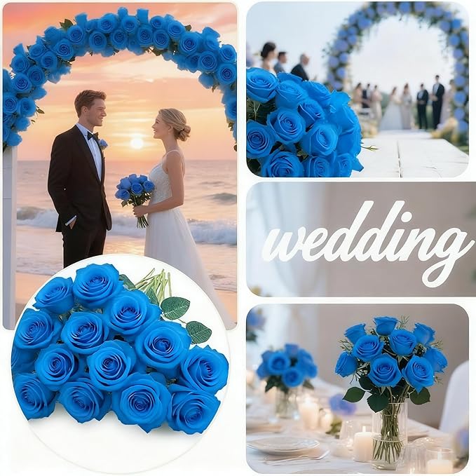 Blue Roses Artificial Flowers 15 PCS, Fake Roses Silk Flowers with Long Stems, Faux Rose for Wedding Centerpieces, Home Decor, Indoor Floral Arrangements, Party Decor, DIY Bouquet (Blue)