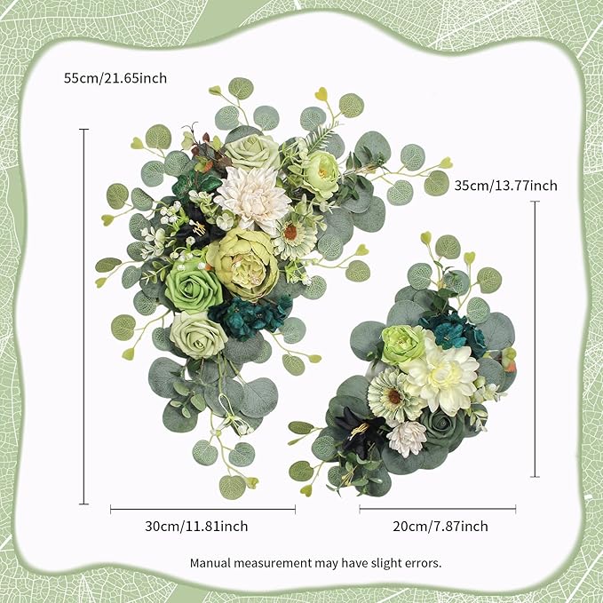 Artificial Wedding Arch Flowers for Wedding Sign,Set of 2 for Wedding Welcome Ceremony Sign,Faux Floral Swags,Wedding, Banquet and Reception Backdrop Floral Decoration (Dark Green)