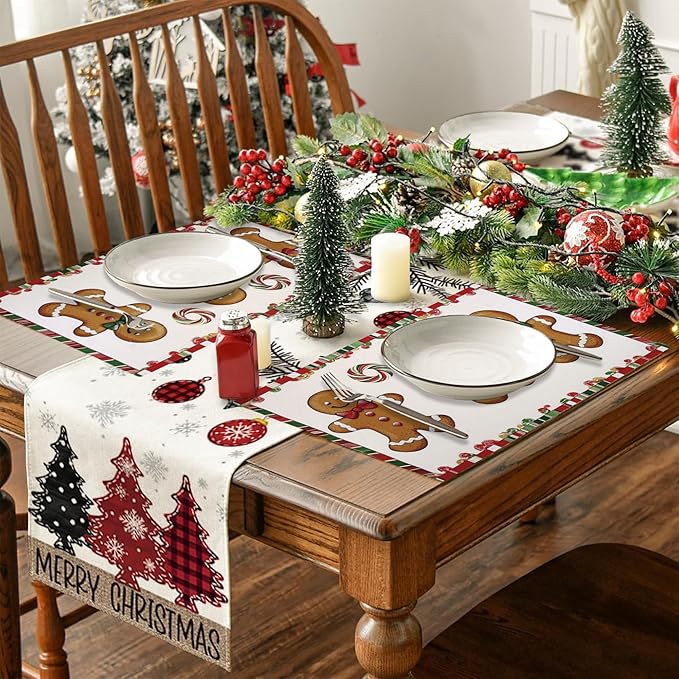 Christmas Candy Canes Placemats Set of 4, Placemats for Dining Table,Heat Resistant Stain Resistant Wipeable Table Mats for Kitchen Dining Holiday Party Home Decor,12x18 Inch
