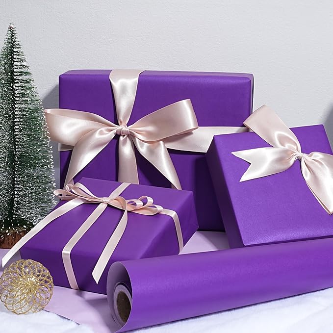 LaRibbons Purple Wrapping Paper, Mini Roll-17 Inch x 33 Feet Solid Color Pearly-Lustre Gift Wrapping Paper Rolls for Wedding, Christmas, Valentine's Day, Birthday, Bridal Shower, Baby Shower