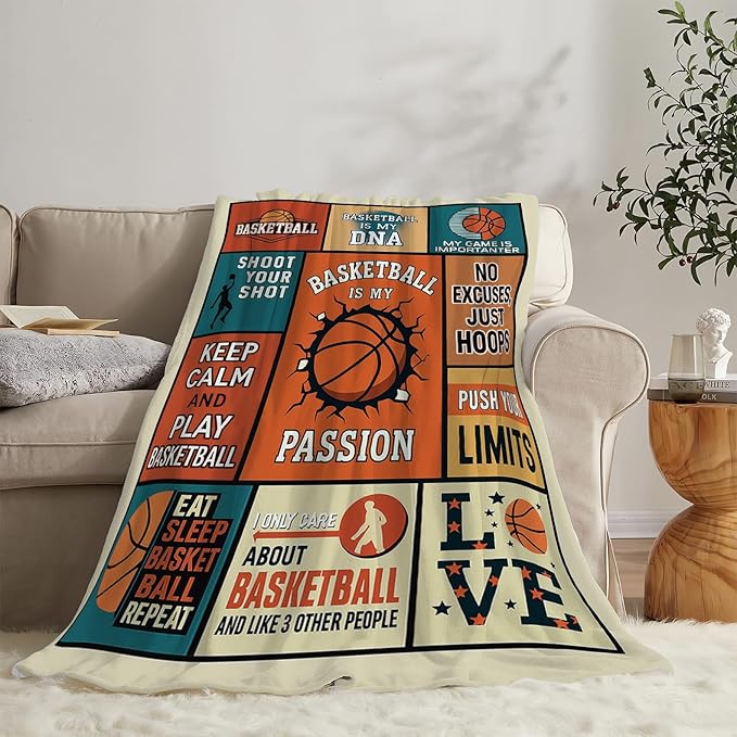 Basketball Blanket for Boys Basketball Sport Throw Blanket Soft Cozy Fleece Fuzzy Stuffed Plush Flannel Gifts for Girls Women Kids Adults 50"X60"