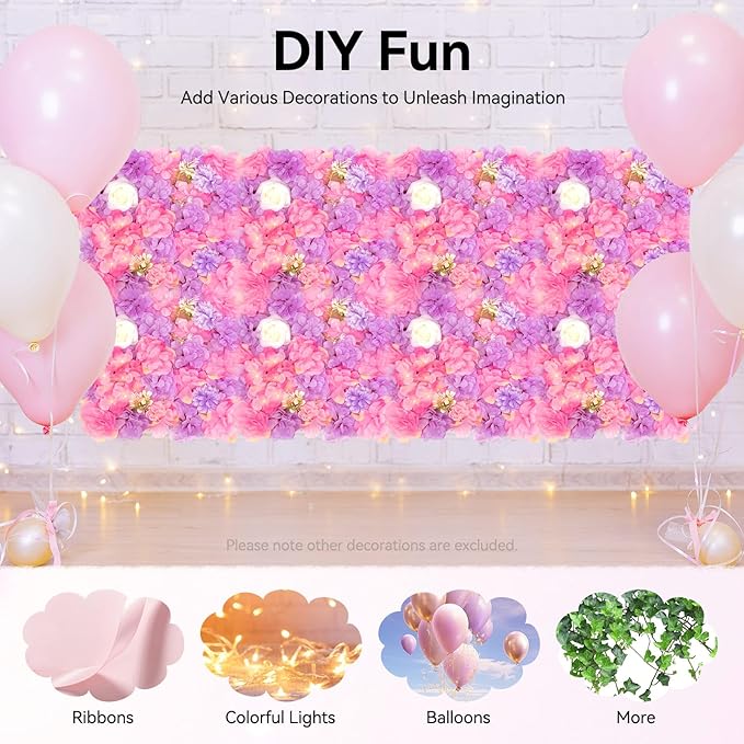 3D Flower Wall Panel 12Pcs Artificial Flower Wall Background Silk Rose Mat for Wedding Wedding Decor Shop Photo Backdrop (Flower Type C)
