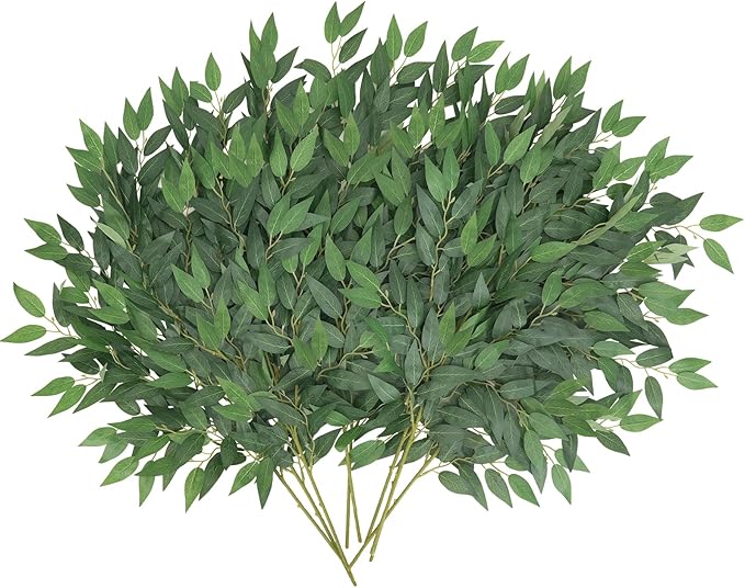 CEWOR 24pcs Italian Ruscus Greenery Stems, 27.6in Artificial Green Leaf Garland Vines Hanging Spray for Wedding Arch Bouquet Filler Table Centerpieces Home Decor