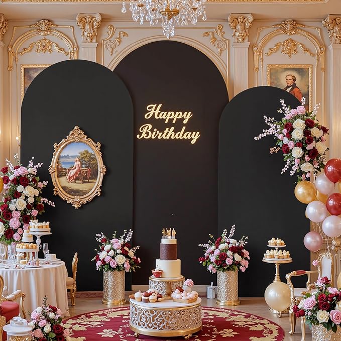Black and Red Arch Backdrop Cover 6FT 5FT 4FT Arch Covers Stretchy Backdrop Set of 3, Wedding Arch Cover Spandex Fitted Double-Color Fabric Arch Covers for Party Baby Shower Birthday Decoration