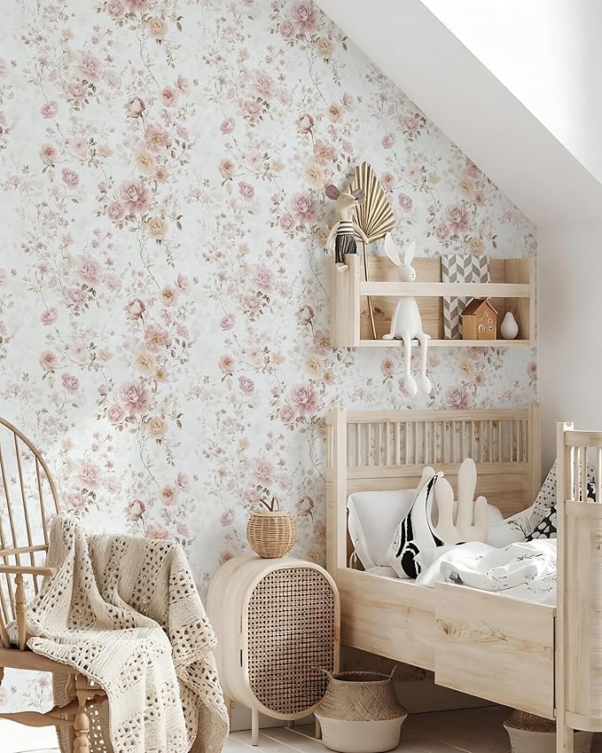 Vintage Floral Peel and Stick Wallpaper Pink Vintage Contact Paper 17in×196in Pink Rose Wallpaper Self Adhesive Removable Boho Wall Paper Waterproof for Bathroom Bedroom Decorative Vinyl Roll