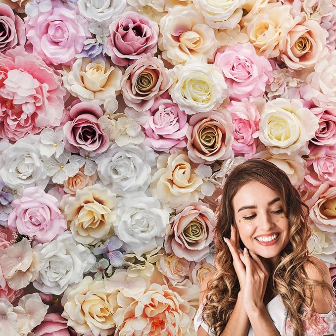 Roses Flowers Backdrop Valentines Day Pink Red Rose Photography Background Various Floral Roses Backdrop Decors for Birthday Wedding Baby Shower Anniversary Children Adults Studio Backgrounds 10x6.5ft