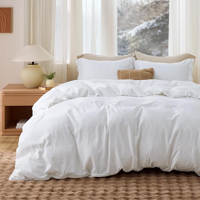 Bedsure Duvet Cover Oversized Queen Size - Soft Double Brushed Bedding Set for Kids & Adults, Zipper Closure, 3 Pieces, Includes 1 Duvet Cover (98"x98") & 2 Pillow Shams, NO Comforter, White