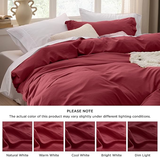 Bedsure Red Duvet Cover Twin/Twin XL Size - 2 Pieces Prewashed Cotton-Like Extra Soft Bedding Set, Includes 1 Twin Duvet Cover 68x90 Inches with Zipper Closure & 1 Pillow Sham, No Comforter
