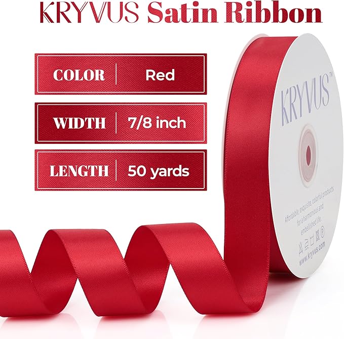 Red Satin Ribbon, Double Faced 7/8 Inch X 50 Yards Red Ribbon, Premium Satin Ribbon for Gift Wrapping, Crafts, Hair Bow Making, Sewing, Flower Bouquet, Wedding Party Decor