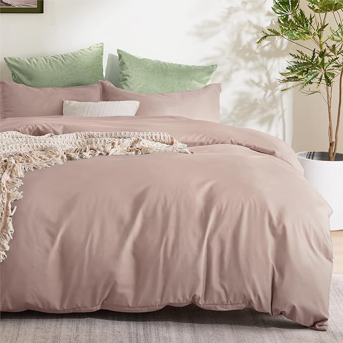 Bedsure Duvet Cover Full Size - Soft Double Brushed Bedding Set for Kids & Adults, Zipper Closure, 3 Pieces, Includes 1 Duvet Cover (80"x90") & 2 Pillow Shams, NO Comforter, Dusty Rose