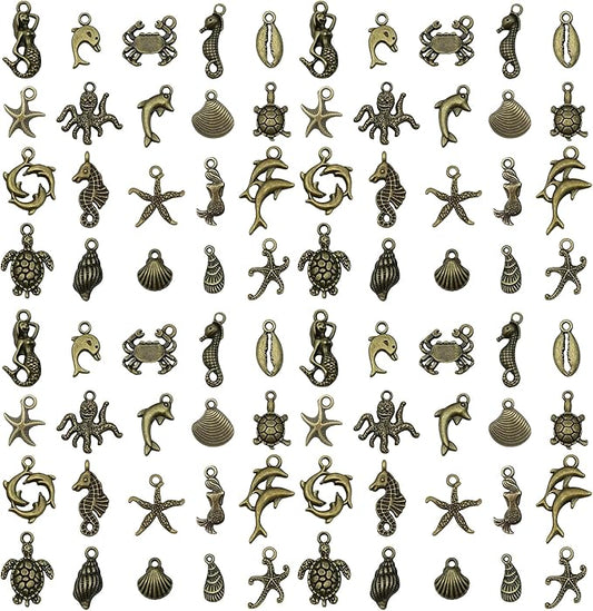 WOCRAFT 60pcs Antique Bronze Ocean Bracelet Charms for Jewelry Making Sets DIY Necklace Bracelet Keychain Crafting Charms Kit Craft Supplies (SN883)