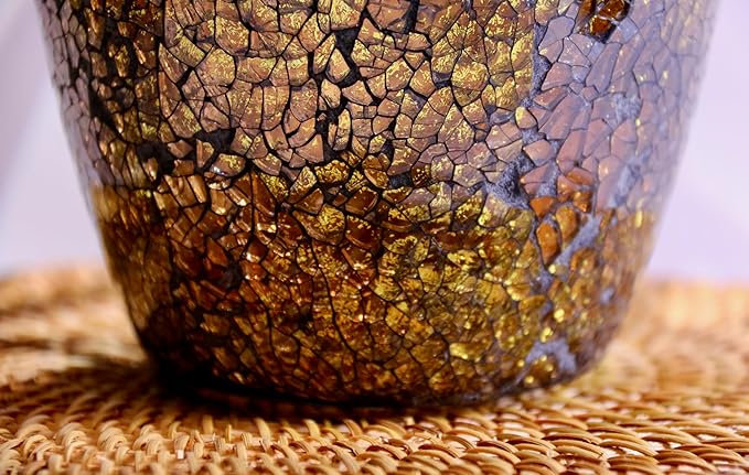 8" H Golden Mosaic Vase Glass Vase,Decorative Flower Vase,Decor Home Modern Midsize Mosaic Vase for Bedroom Livingroom Kitchen Office Wedding,Unique Gift