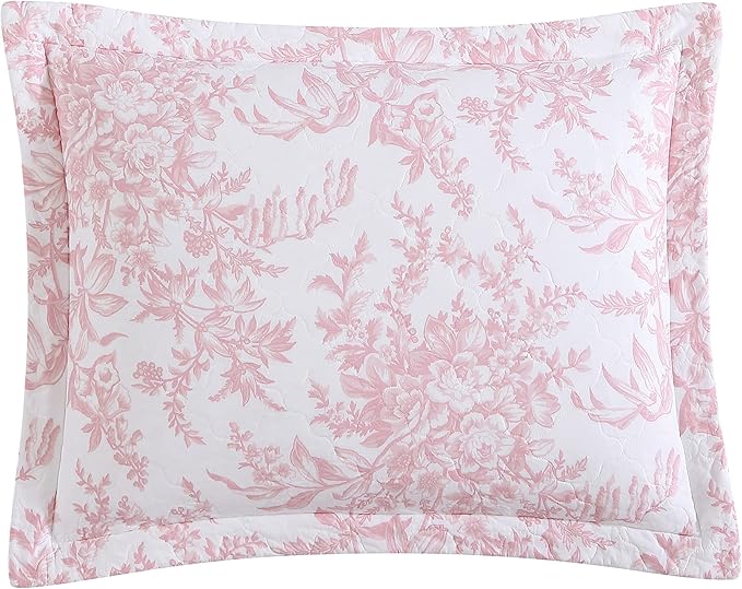 Laura Ashley - Twin Quilt Set, Soft & Reversible Cotton Floral Bedding with a Medium Weight Feel, 2 Piece Bed Set with Matching Pillowcase (Bedford Pink)