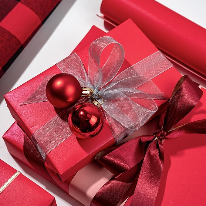 RUSPEPA Red Matte Wrapping Paper - Solid Color Pearly - lustre Paper Perfect for Wedding, Birthday, Christmas, Baby Shower -17 Inches X 32.8 Feet