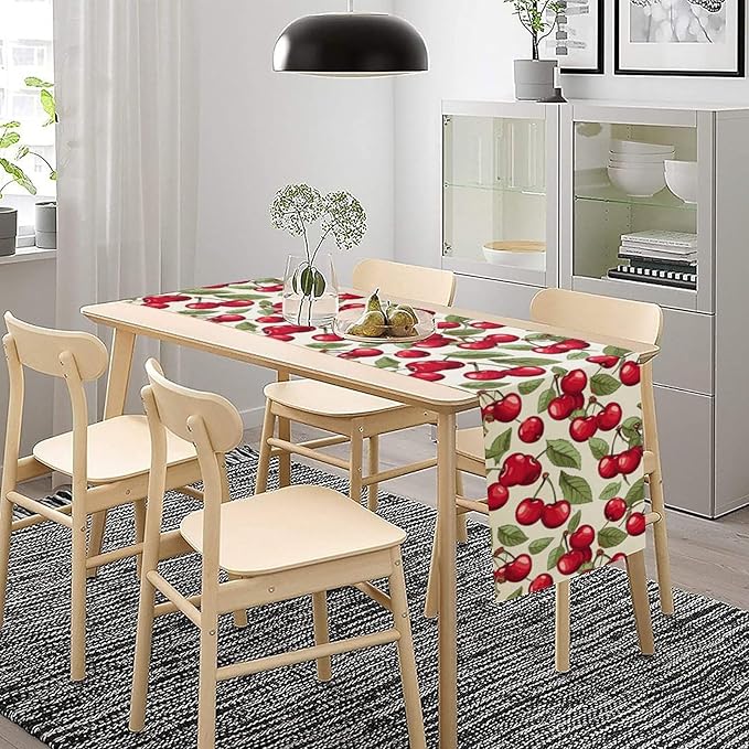 Cherry Table Runner,Spring Summer Fruit Tropical Birthday Party Decorations Dining Room Home Kitchen Table Decor 13 x 120Inch