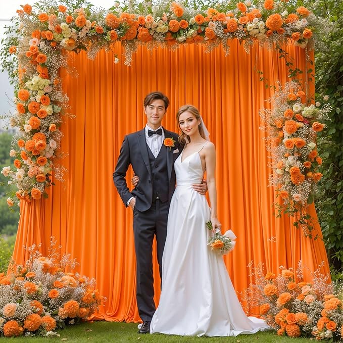 Orange Backdrop Curtains - 6 Panel Wrinkle-Free Polyester Photography Drapes for Baby Shower & Birthday Party - 24 X 10FT