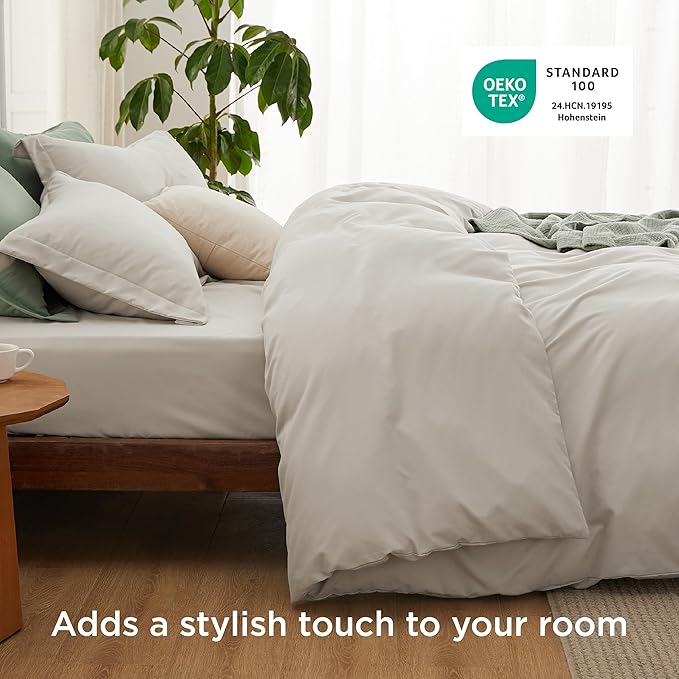 Bedsure Duvet Cover with Fitted Sheet Queen - Warm Deep Pocket, Hotel Luxury Soft Double Brushed Bedding Set with Zipper Closure, 1 Duvet Cover, 1 Fitted Sheet, 2 Pillow Shams, NO Comforter, Linen
