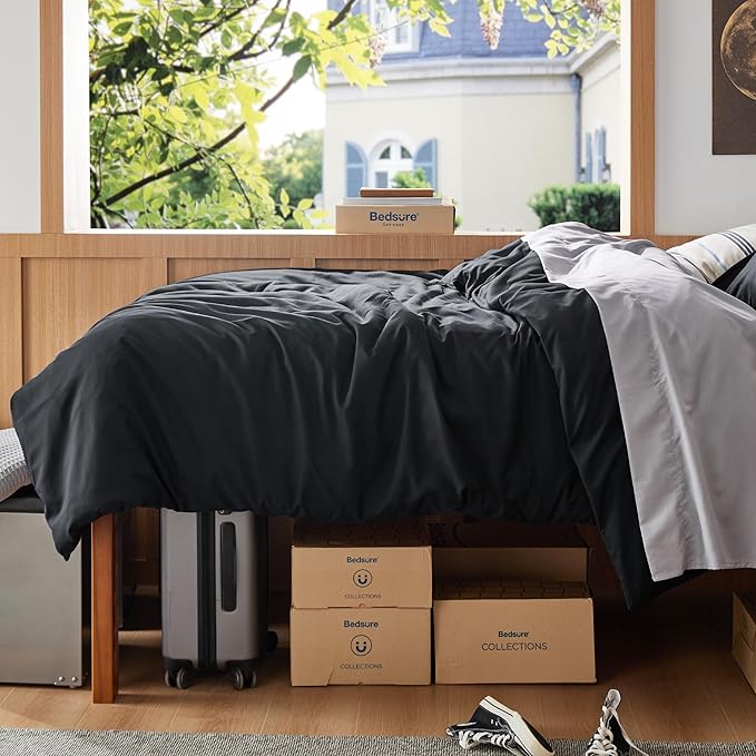 Bedsure Duvet Cover Twin/Twin XL Size - Soft Double Brushed Bedding Set for Kids & Adults, Zipper Closure, 2 Pieces, Includes 1 Duvet Cover (68"x90") & 1 Pillow Sham, NO Comforter, Black
