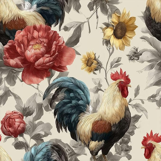 Floral Peel and Stick Vintage Animal Wallpaper Sunflower Rooster Removable Botanical Leaf 17.7" x 118.11" Wall Paper Watercolor Self Adhesive Contact Paper for Farm Bedroom laundry room bathroom