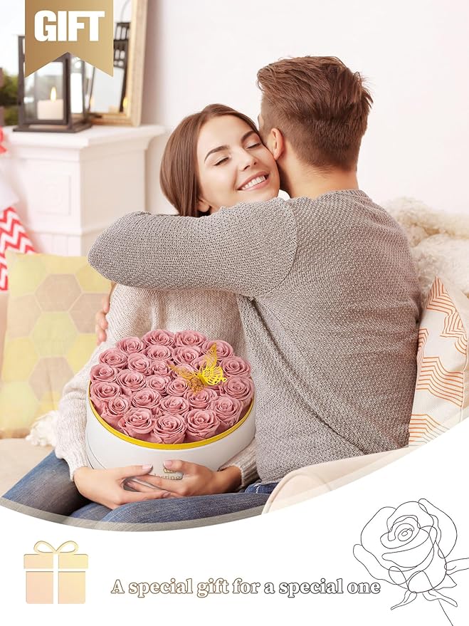 Preserved Roses Forever Flowers Real Roses in a Box Mother's Day Birthday Flowers for Her Mom Women Wife Valentine's Day, 27 Dusty Pink Roses