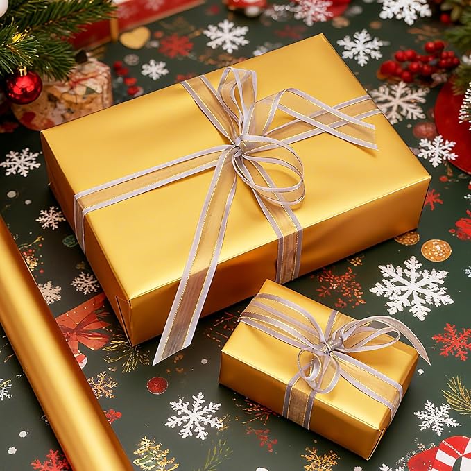 Gold Wrapping Paper, 30inch x 33ft Matte Metallic Gold Solid Color Gift Wrapping Paper Roll Perfect for Birthday, Christmas, Baby Shower, Wedding, Valentine's Day, DIY Invitations, Arts & Crafts