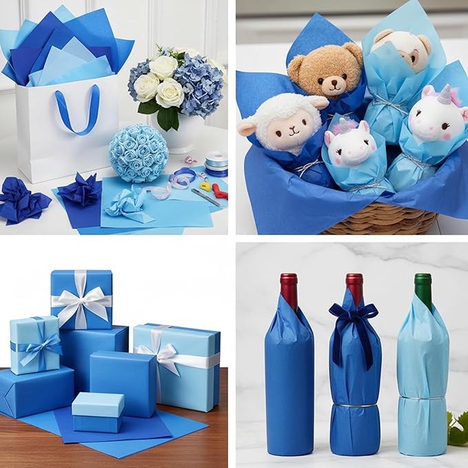 Qilery 500 Sheets Blue Tissue Paper Bulk for Gift Bags 20 x 30 Inch Acid Free Wrapping Paper Sheets for Winter Hanukkah Decoration DIY Crafts, Packing Supplies for Moving, Wedding Party, DIY Flowers