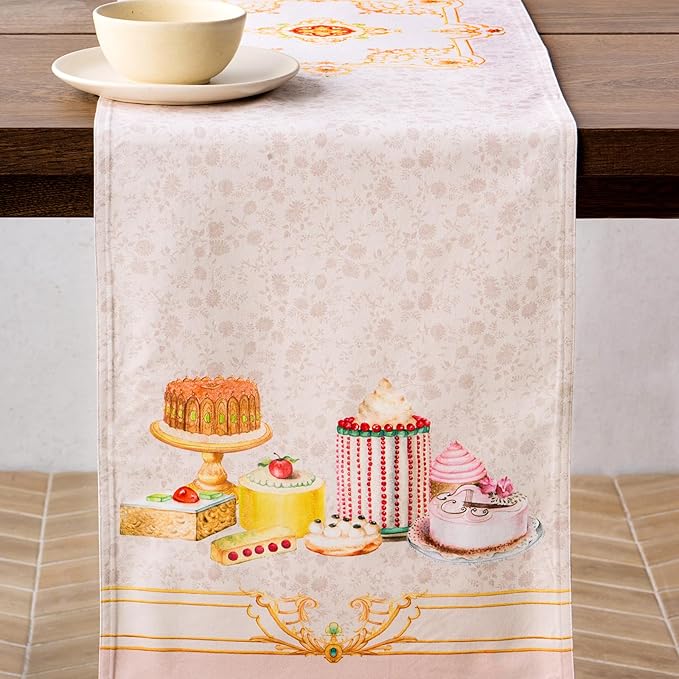 Maison d' Hermine Tablerunners 100% Combed Cotton Premium Table Runner Decorative Table Cover, Home, Dining, Cocktail Party & Camping, Pastries (Double Layer) - (14.50"x72")