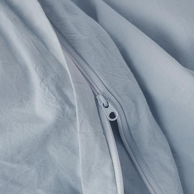 JIYUAN 100% Washed Cotton Duvet Cover Set 3 Pieces King, 1 Duvet Cover 104x90 Inches(Comforter Not Included) and 2 Pillowcases,Linen Feel Bedding Set Comfy and Breathable, Heathered Light Blue