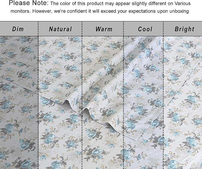 RUVANTI 100% Organic Cotton Sheets California King, Percale Weave, GOTS Certified, 4-Piece Set, Deep Pocket 13", Crisp & Breathable, Soft Durable Bedding, Sábanas Algodón Orgánico – Blue Rose