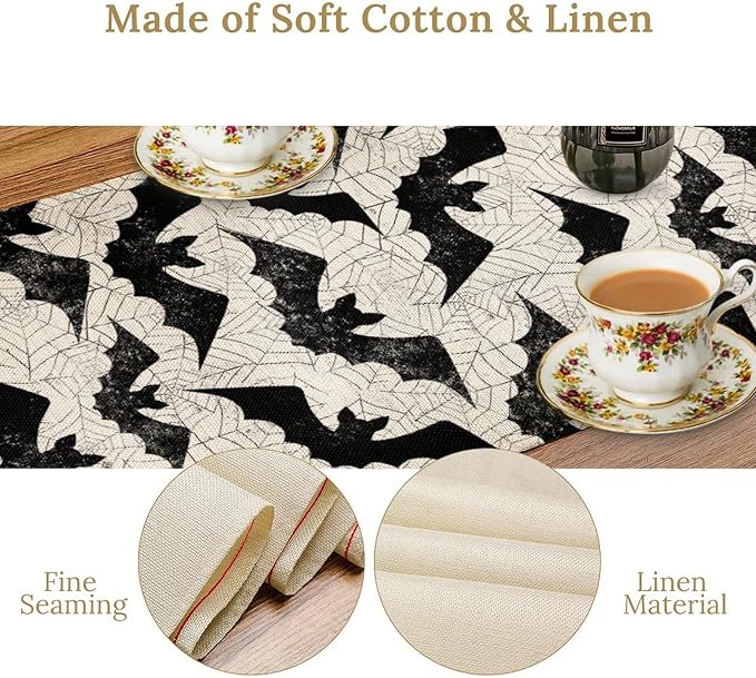Gothic Table Runner,Bat Spider Web Pattern Table Runner for Home Kitchen Table Dining Garden Farmhouse Wedding Party Decor 13x120 Inch