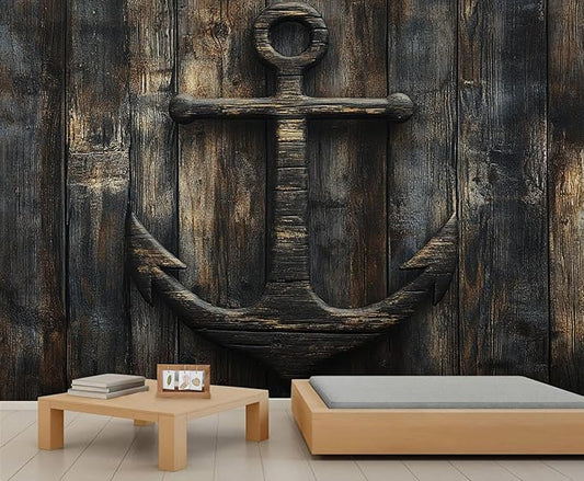 Nautical Anchor Wall Mural, Coastal Style Anchor 3D Wall Murals, Ocean Nautical Wallpaper Mural, for Living Room Bedroom Large Wallpaper Indoor Decor 177.16" W x120 H