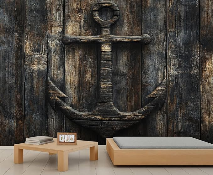 Nautical Anchor Wall Mural, Coastal Style Anchor 3D Wall Murals, Ocean Nautical Wallpaper Mural, for Living Room Bedroom Large Wallpaper Indoor Decor 157.5" W x110.3 H