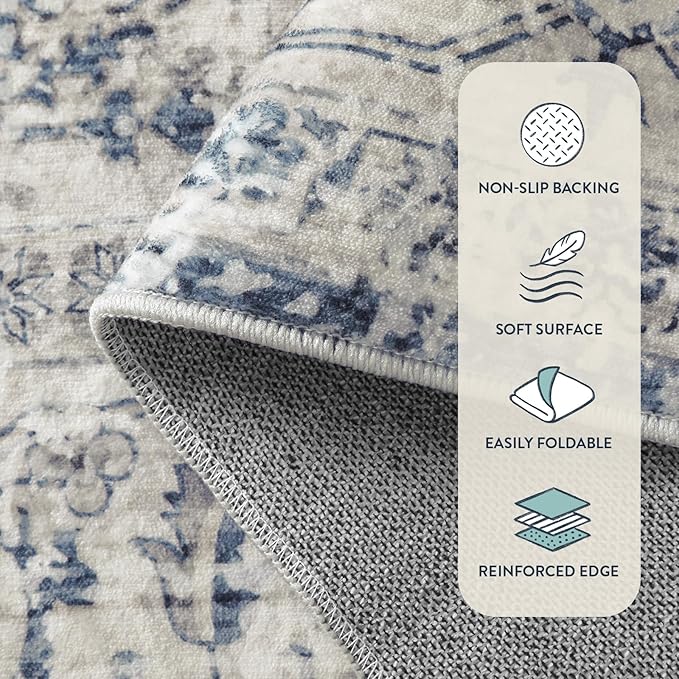 Lahome Oriental Washable Runner Rug Non Slip, 2x7 Rug Runners for Hallways Kitchen, Ultra-Thin Hallway Rugs for Laundry Room Bathroom Bedroom, Blue