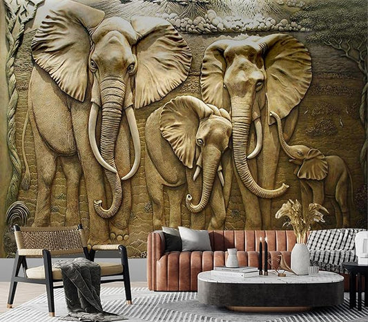 Cliouar-Elephant Art,Harmonious Family,Mural Wallpaper Peel and Stick 160" x 114"