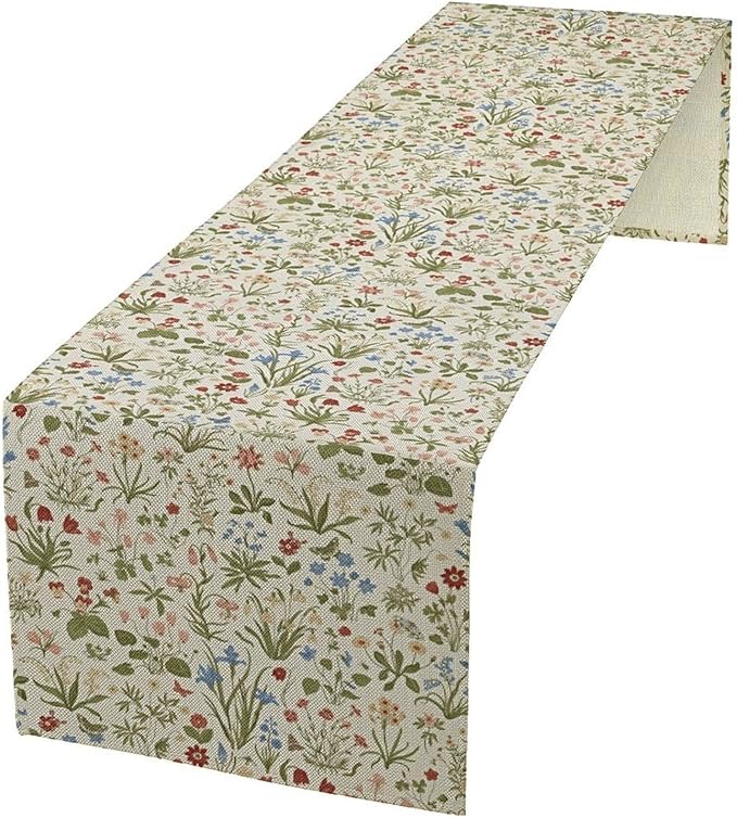 Vintage Floral Table Runner, Country Botanical Flower Farmhouse Home Decor Table Runner for Kitchen Dining Picnic Decoration, 13x70 Inch
