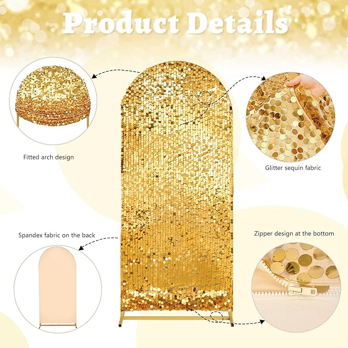 Fanqisi Big Payette Sequin Arch Covers: 6.6FT Arch Backdrop Covers Gold Shimmer Backdrop Cover for Party Bridal Shower Decorations