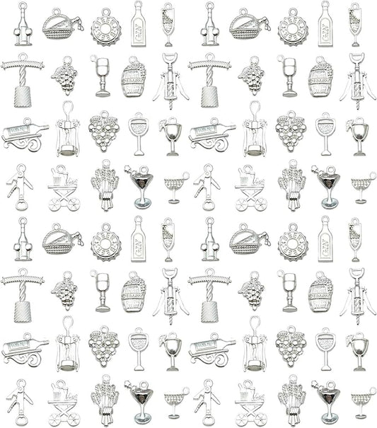 WOCRAFT 60pcs Bright Silver Wine Bracelet Charms for Jewelry Making Sets DIY Necklace Bracelet Keychain Crafting Charms Kit Craft Supplies (SN873)