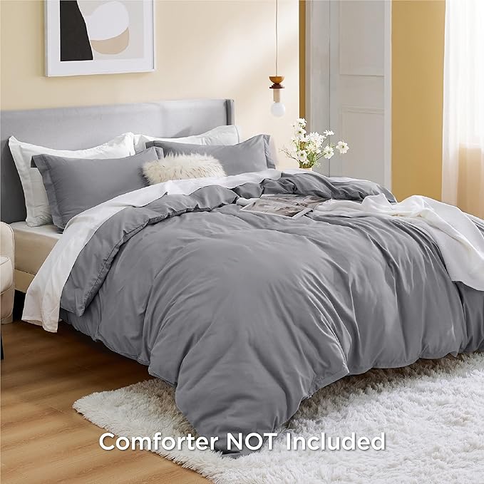 Bedsure Duvet Cover California King Size - Soft Double Brushed Bedding Set for Kids & Adults, Zipper Closure, 3 Pieces, Includes 1 Duvet Cover (104"x98") & 2 Pillow Shams, NO Comforter, Grey
