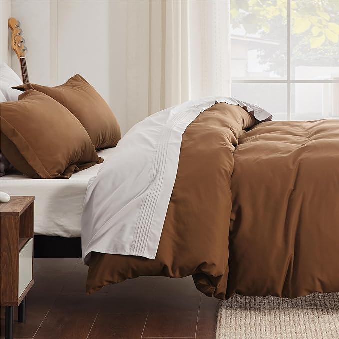 Bedsure Duvet Cover King Size - Soft Double Brushed Bedding Set for Kids & Adults, Zipper Closure, 3 Pieces, Includes 1 Duvet Cover (104"x90") & 2 Pillow Shams, NO Comforter, Brown