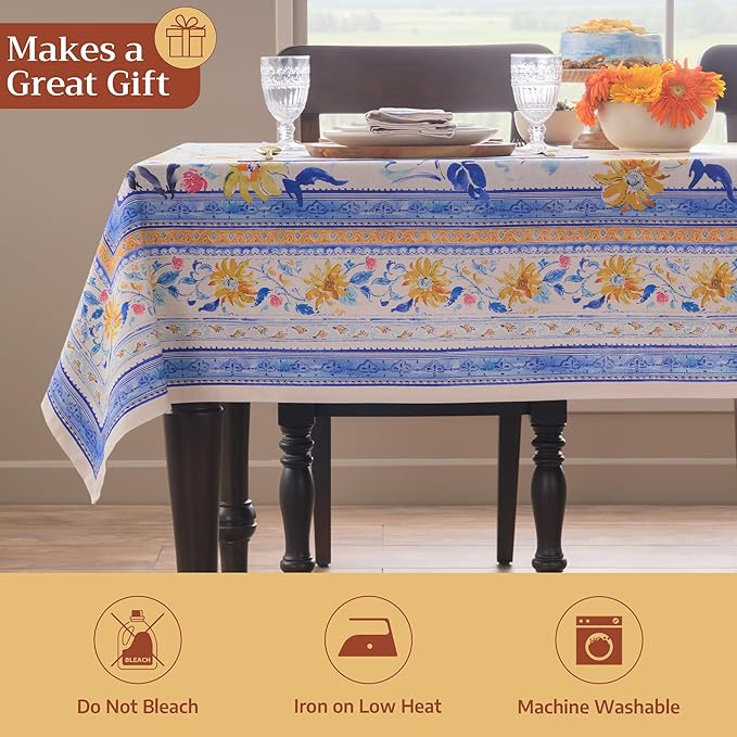 Maison d'Hermine Table Cloth Rectangle Table 100% Cotton Tablecloth for Dining Room, Farmhouse, Home, Hotel, Parties & Wedding - Ideal for Easter Decorations Spring & Summer (Girassol, 70" x 108")