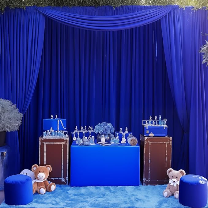 Wish Care Royal Blue Backdrop Curtains - 6 Panels, Wrinkle-Free, Polyester, Photography Drapes for Baby Shower, Birthday Party, Photo Background Backdrop Stand - 24 X 10FT (Royal Blue)