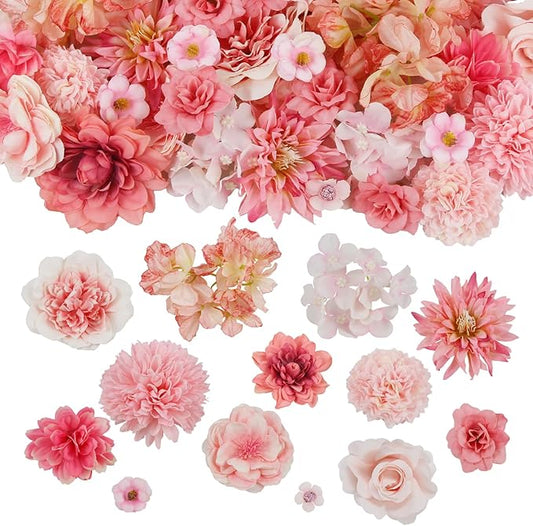 50 Pcs Artificial Flowers Heads Faux Daisy Flower Garland Heads Pink Small Fake Peony Rose Flowers Bulk Mini Silk Daisy Flower for Craft Wedding Party DIY Wreath Graduation Cap Home Decoration