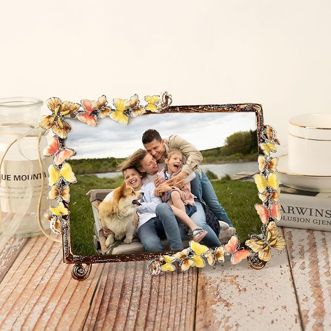 5x7 Picture Frame Butterfly Vintage Decor Ornate Antique Unique Photo Frames with Glass Front, Art Decor Tabletop Display, Gifts Ideas for Mom on Velentines Day, Horizontally