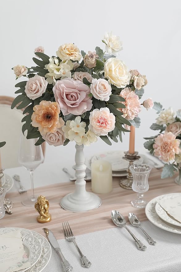 Artificial Flowers Combo Box Set Champagne Fake Roses Silk Flowers with Stems for DIY Wedding Bridal Bouquets,Floral Arrangement,Table Centerpieces,Baby Shower,Home Decorations