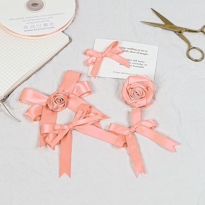 Peach Satin Ribbon, Double Faced 3/8 Inch X 25 Yards Peach Ribbon, Premium Satin Ribbons for Gift Wrapping, Crafts, Hair Bow Making, Sewing, Flower Bouquet, Wedding Party Decor