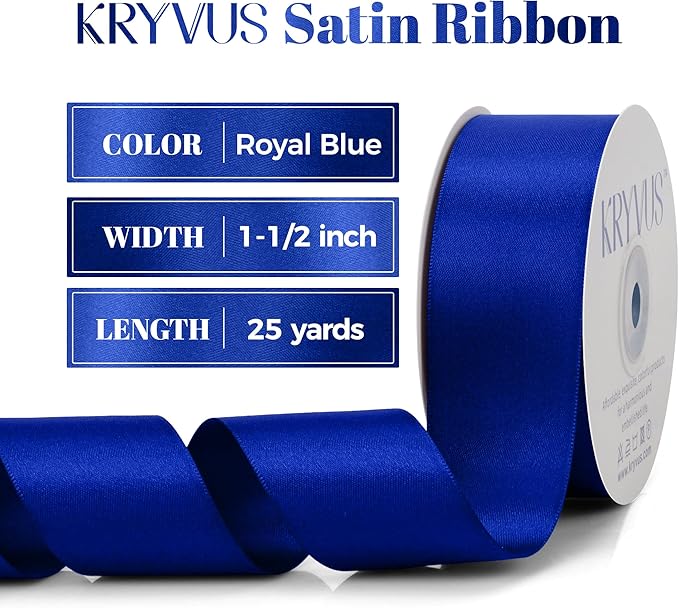 Royal Blue Satin Ribbon, Double Faced 1-1/2 Inch X 25 Yards Royal Blue Ribbon, Premium Satin Ribbon for Gift Wrapping, Crafts, Hair Bow Making, Sewing, Flower Bouquet, Wedding Party Decor