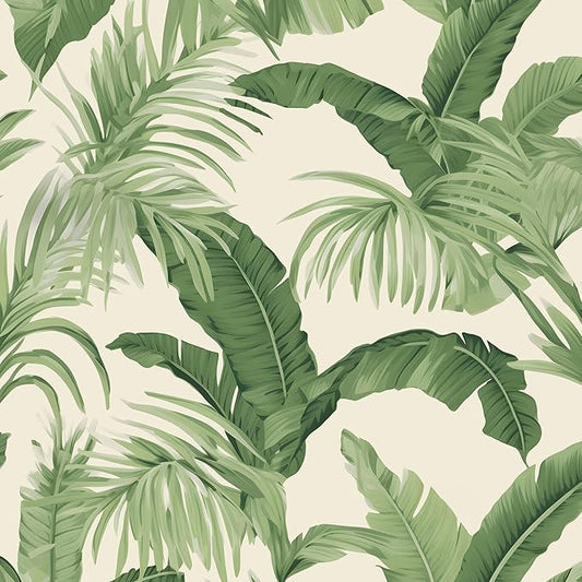 Green Leaf Wallpaper Peel and Stick, Beige Tropical Contact Paper 17.5" x 393.7", Palm Leaves Wall Paper Self Adhesive Waterproof Removable for Room Shelves Cabinet Drawer Table Decor